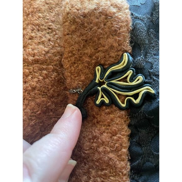 Vintage Handmade Black Jacquard Tang Style Jacket Sherpa Lining Frog Closure S/M - Picture 4 of 11